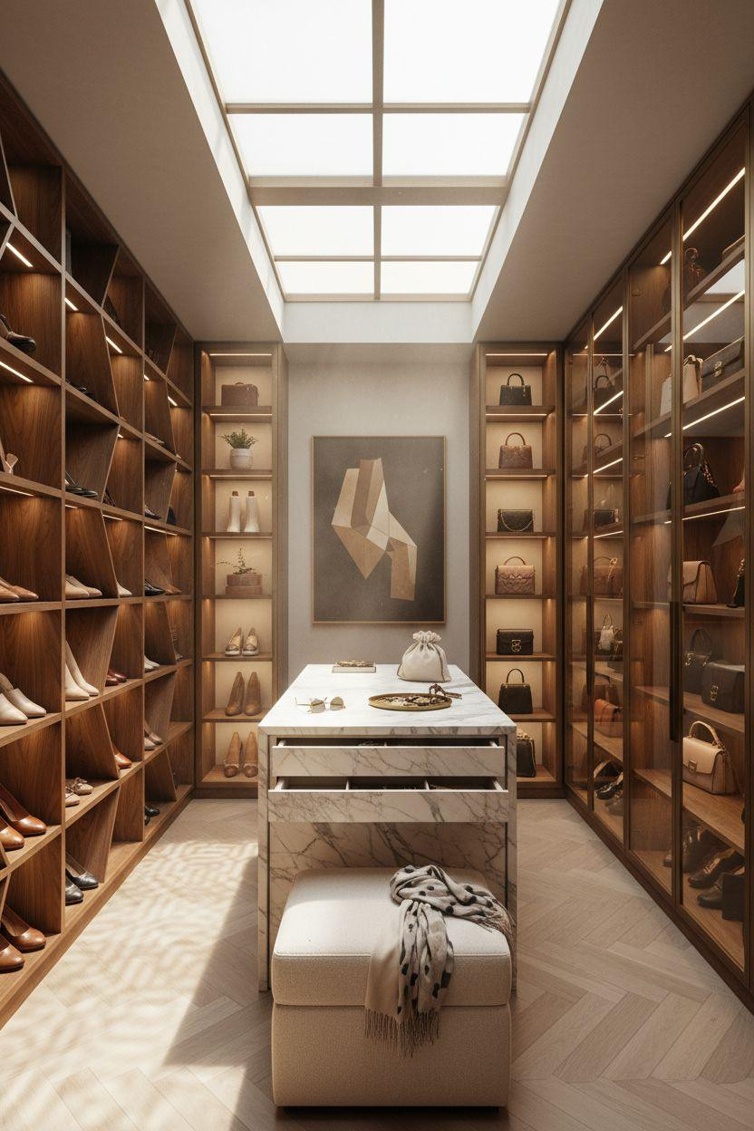 Closet shoe storage with honeycomb geometric shelving