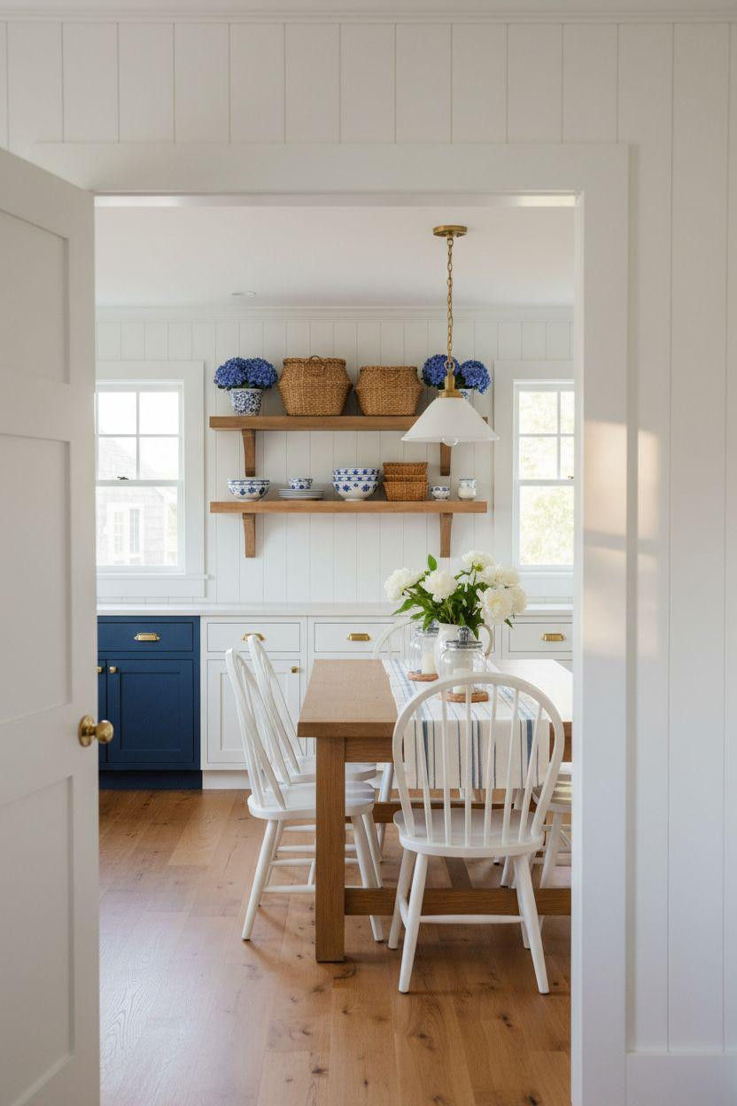 Coastal Cottage - Nantucket style interior with visible wood grain and modern brass pulls