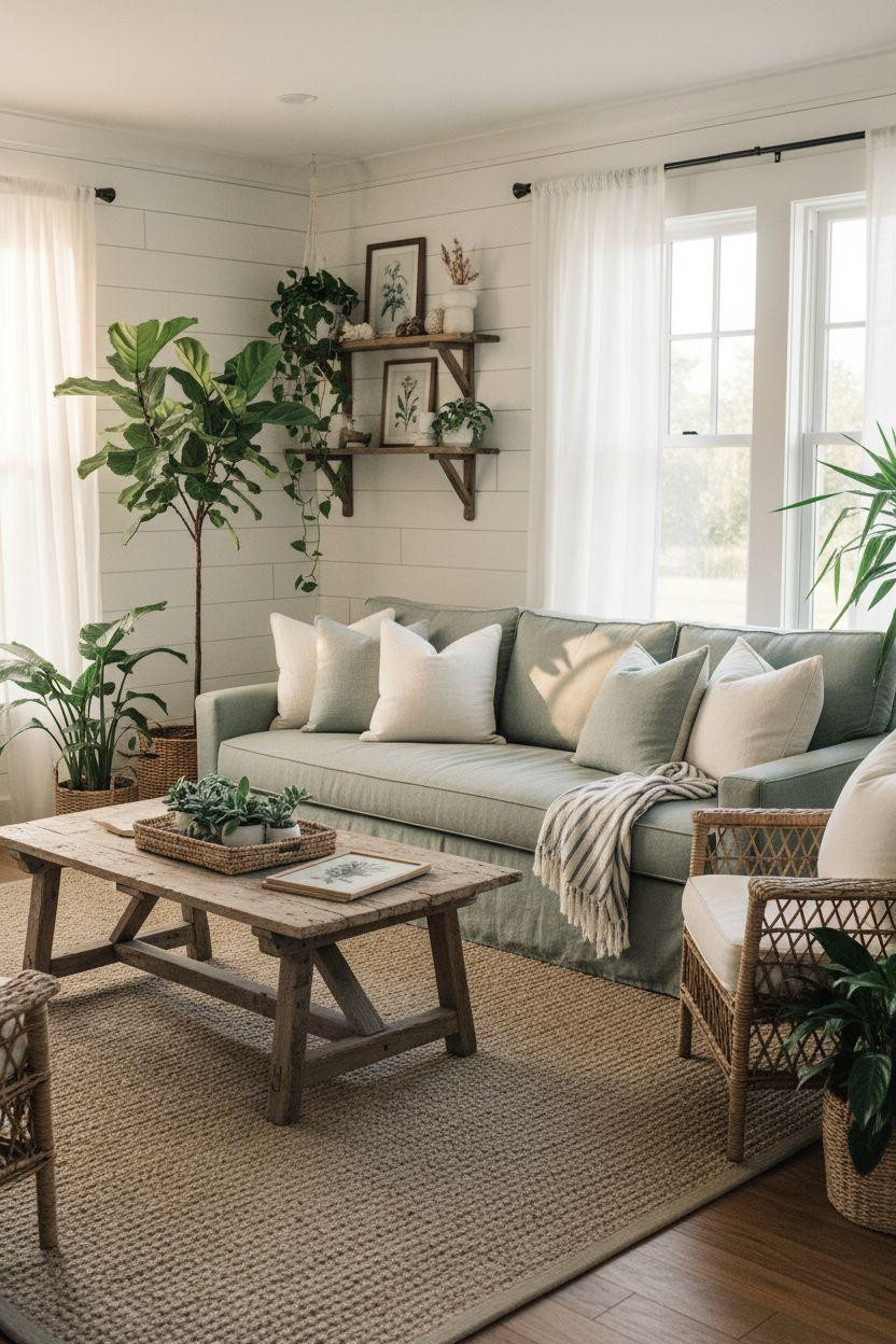 Coastal Cottage - bright room filled with potted plants and macrame hangers