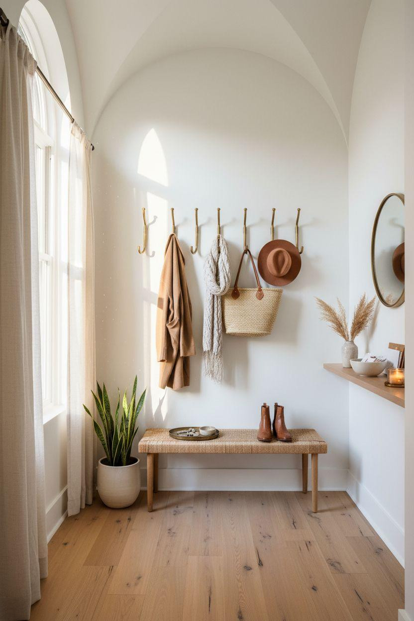 Coat Rack Entryway - handcrafted white oak pegs with black hooks
