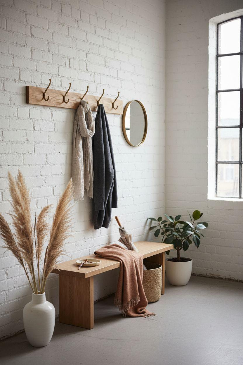 Coat Rack Entryway - reclaimed oak beam with mixed metal hooks
