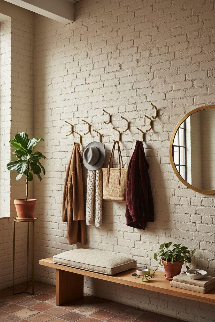 Coat Rack Entryway - large warehouse with eight brass hooks