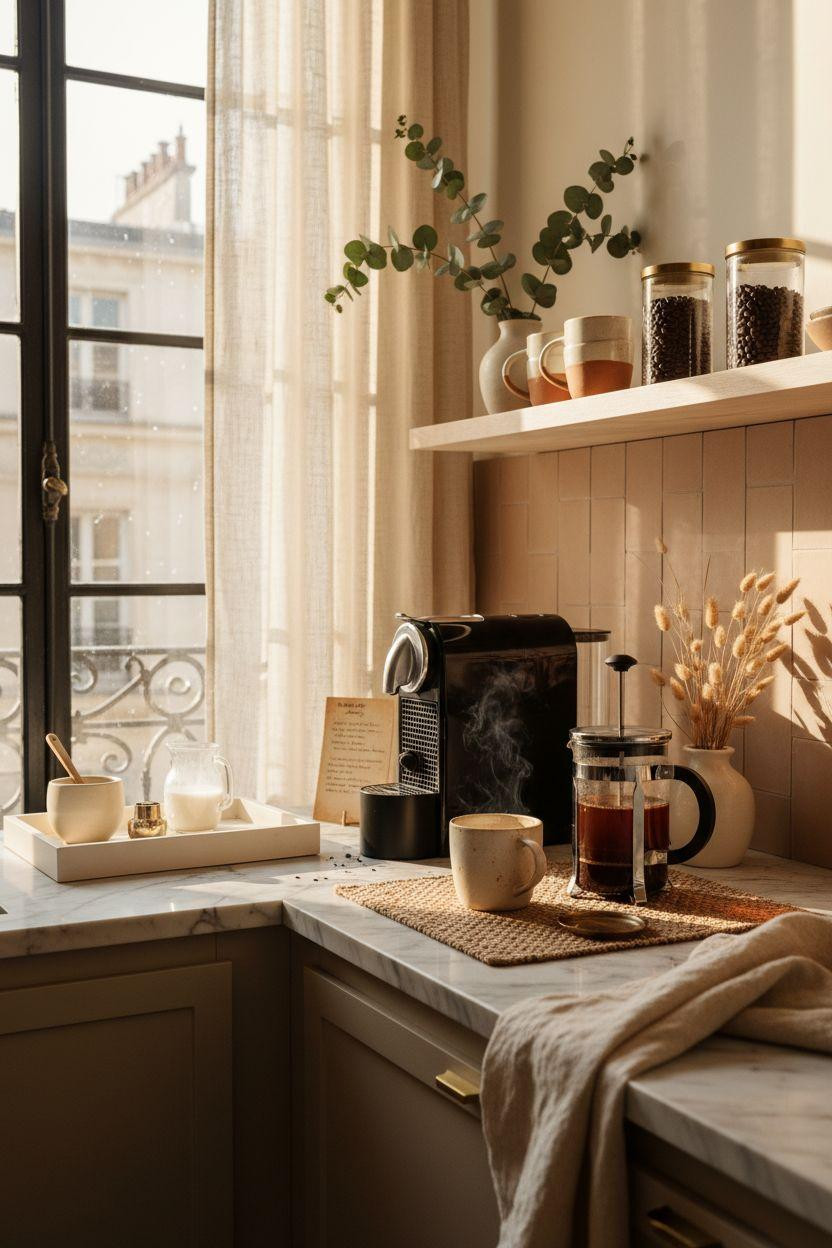 Coffee bar ideas kitchen counter with Parisian style