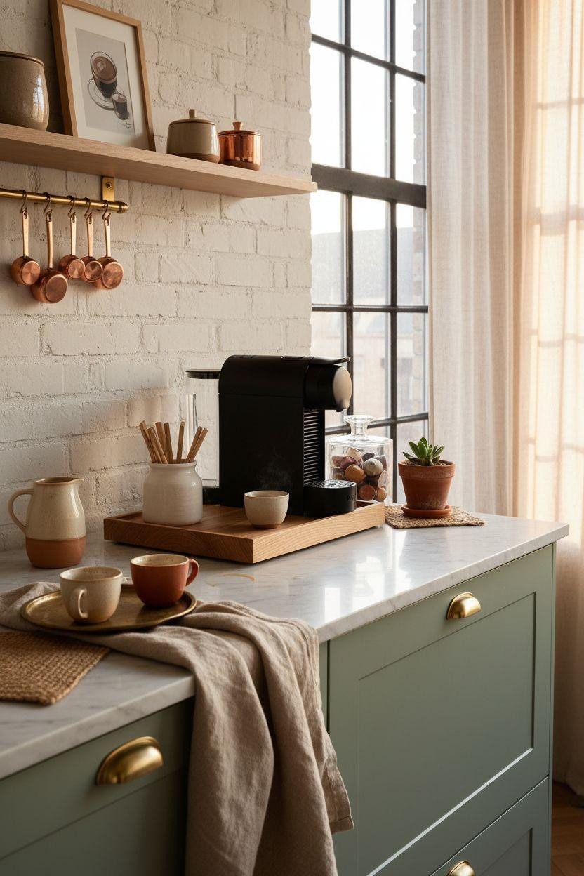Coffee bar ideas kitchen counter with Scandinavian styling