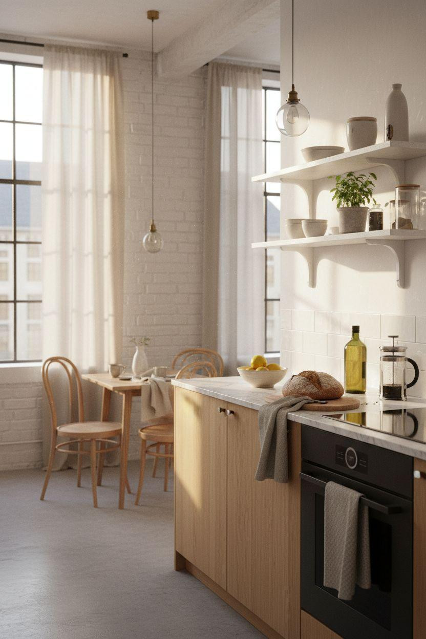 Small Kitchen Scandinavian with subway tile