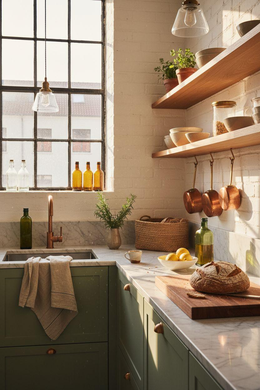 Small Kitchen with white oak cabinets and natural light