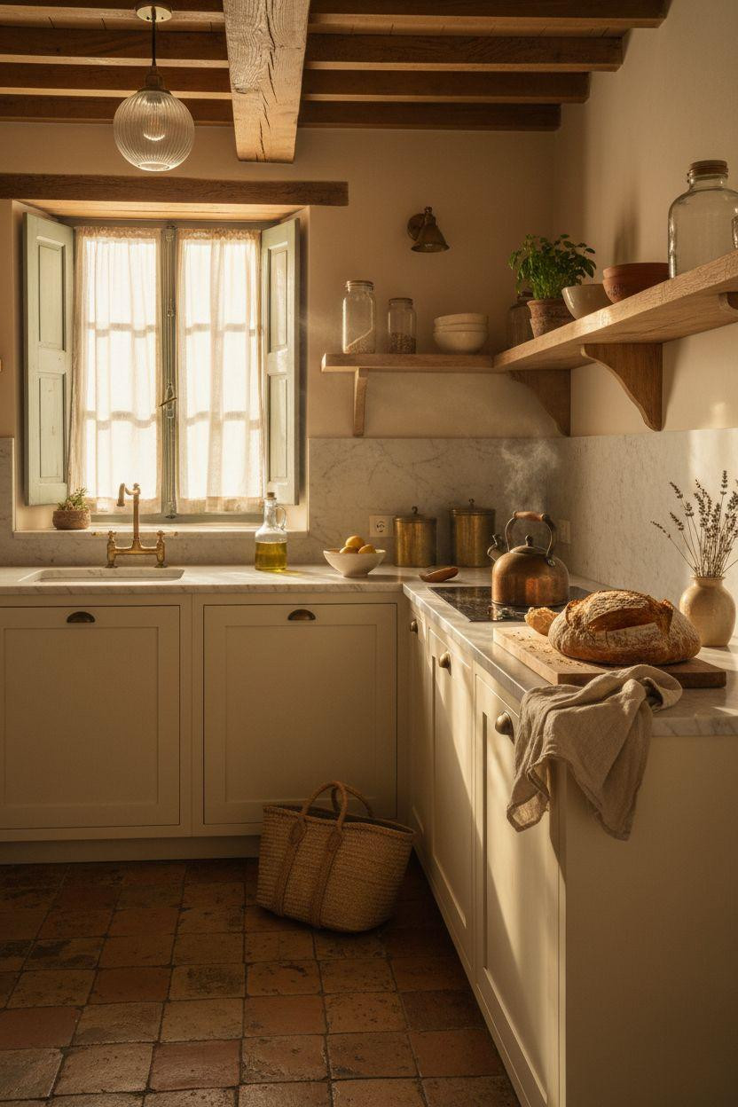 Small Kitchen European cottage with terracotta