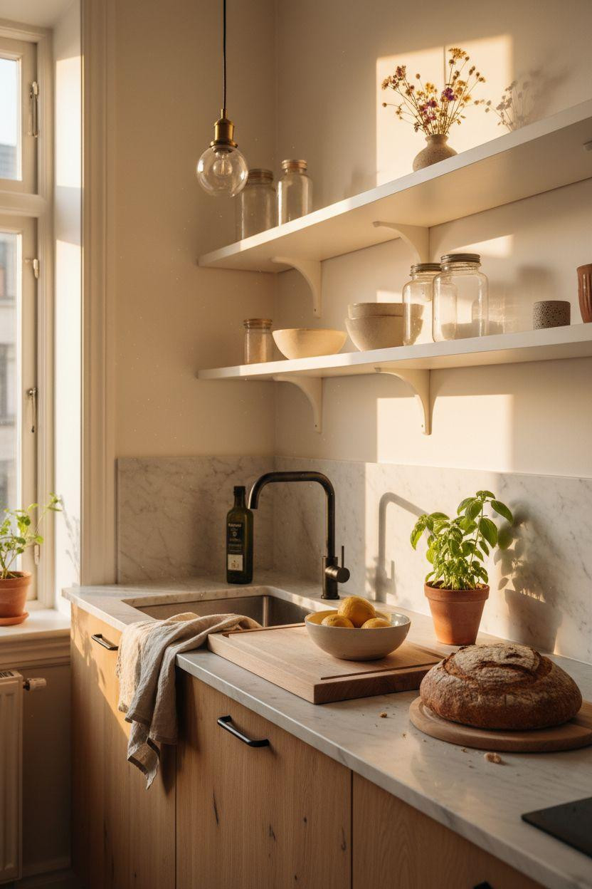 Small Kitchen with efficient oak layout