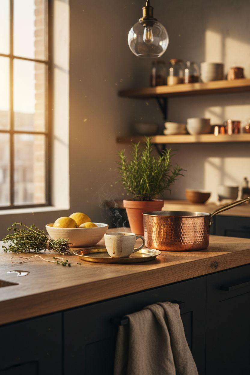 Small Kitchen with copper and ceramic details