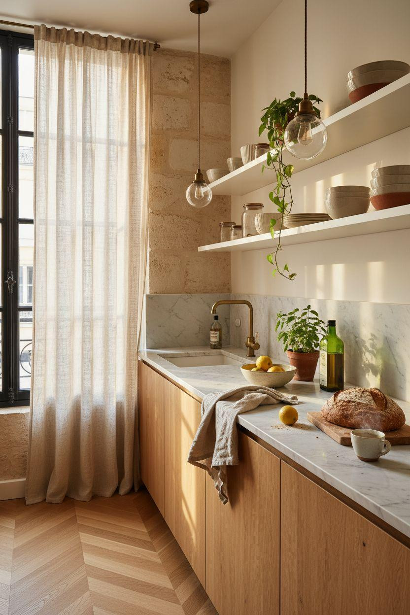 Small Kitchen galley layout with vertical storage