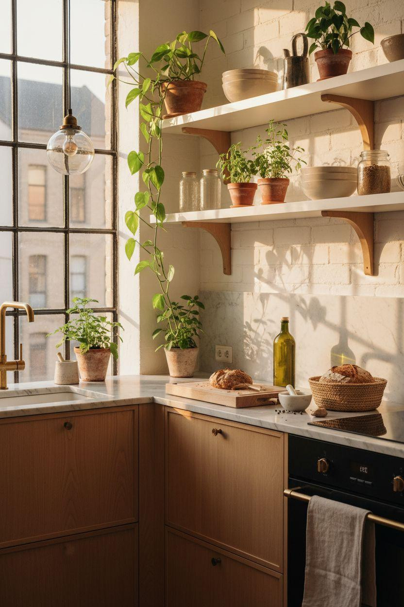 kitchen ideas for small spaces - greenery and plants