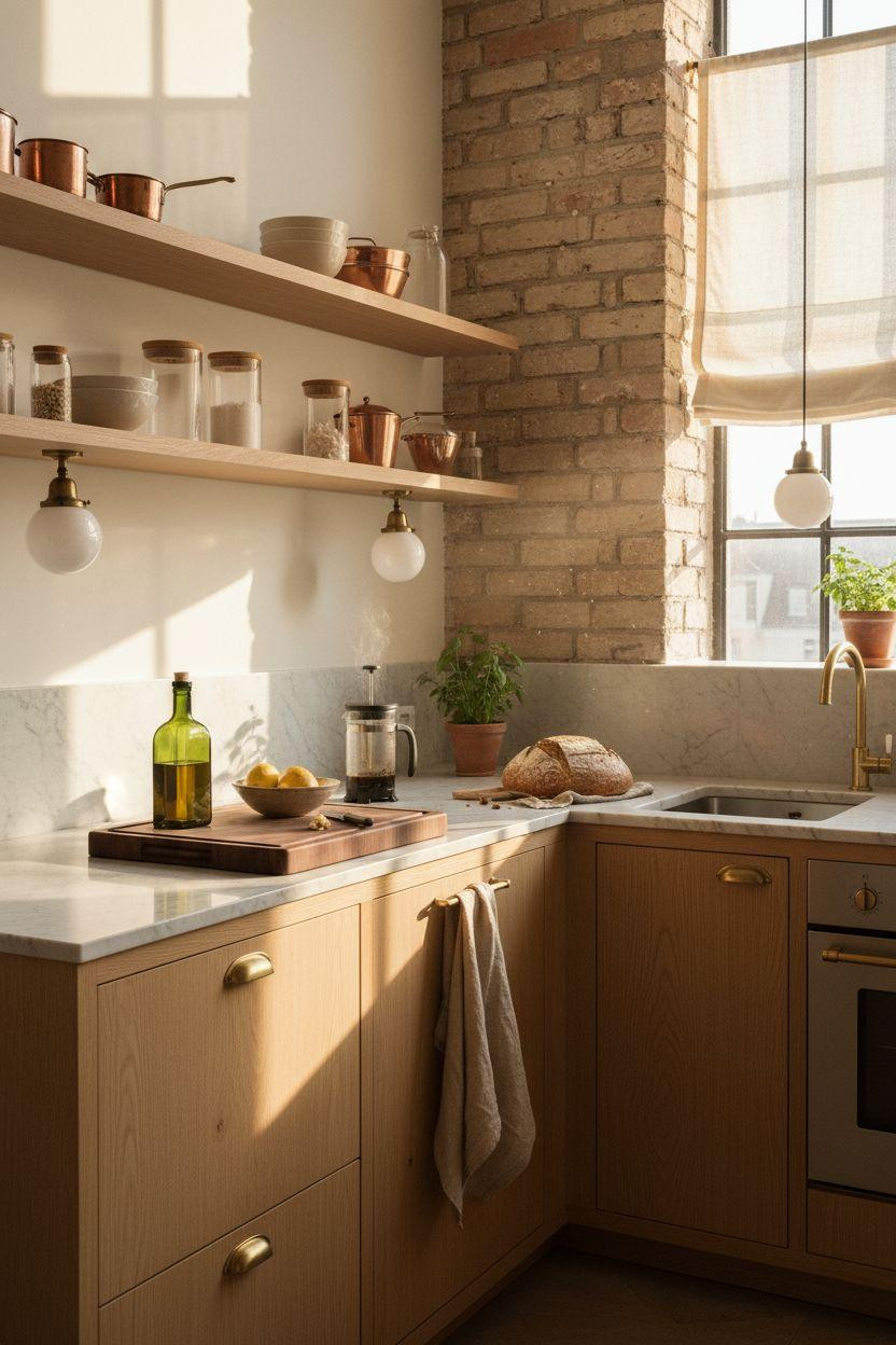 Small Kitchen Scandinavian style with linen textiles