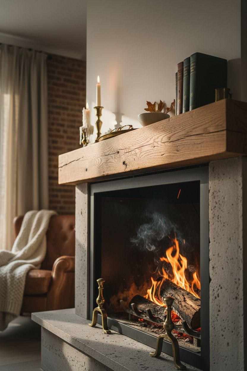 Fireplace Ideas - wood burning fireplace with reclaimed oak beam