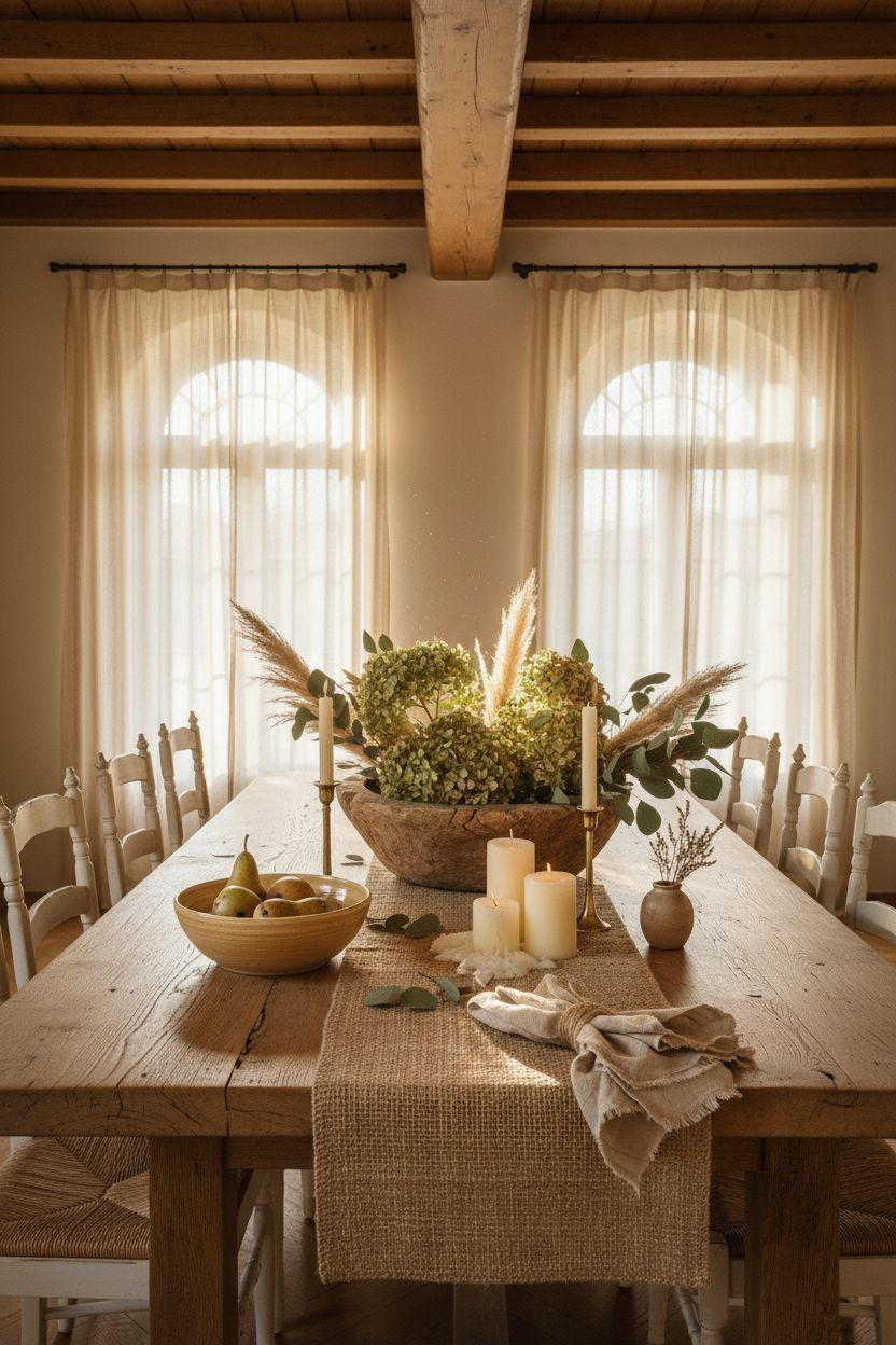 Dining Room Table Centerpiece Ideas - full table view with expansive centerpiece