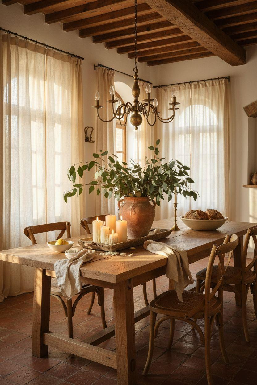 Dining Room Table Centerpiece Ideas - Tuscan inspired centerpiece with fresh elements