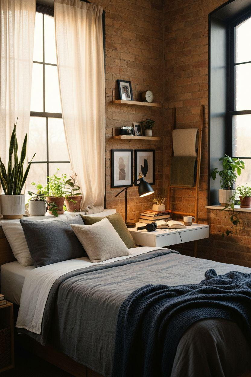 Dorm Room Ideas For Guys - botanical corner layered plants oak desk