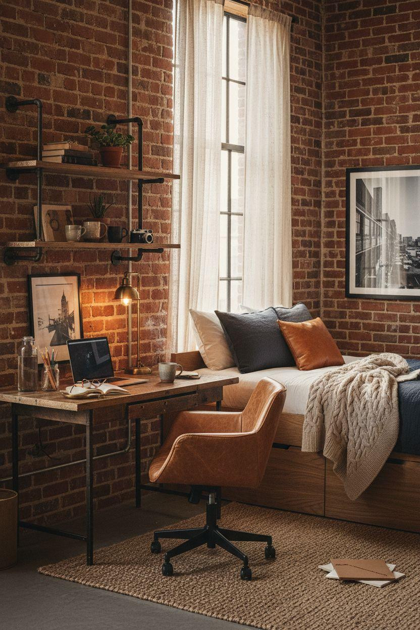 Dorm Room Ideas For Guys - eclectic industrial vintage leather