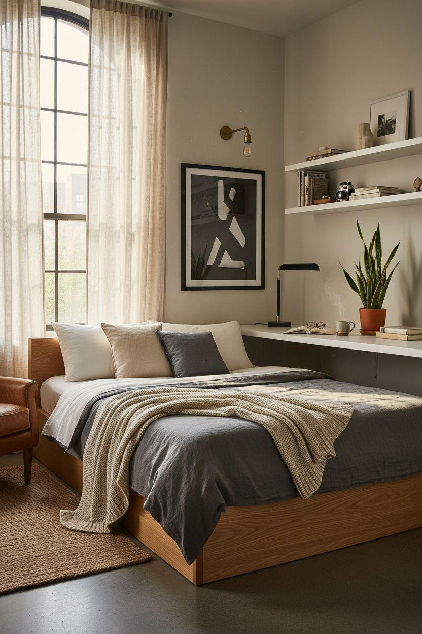 Dorm Room Ideas For Guys - white oak platform bed minimal design