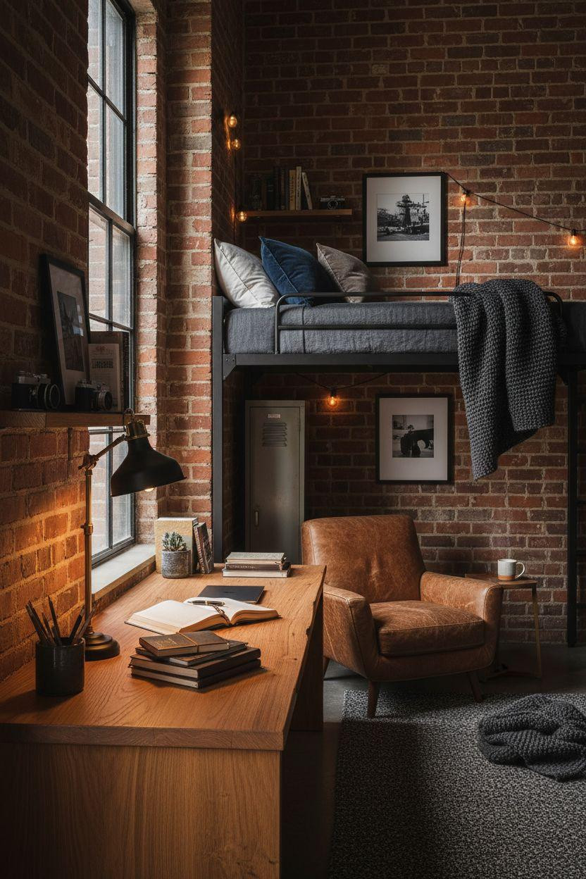 Dorm Room Ideas For Guys - navy velvet brick wall turkish rug