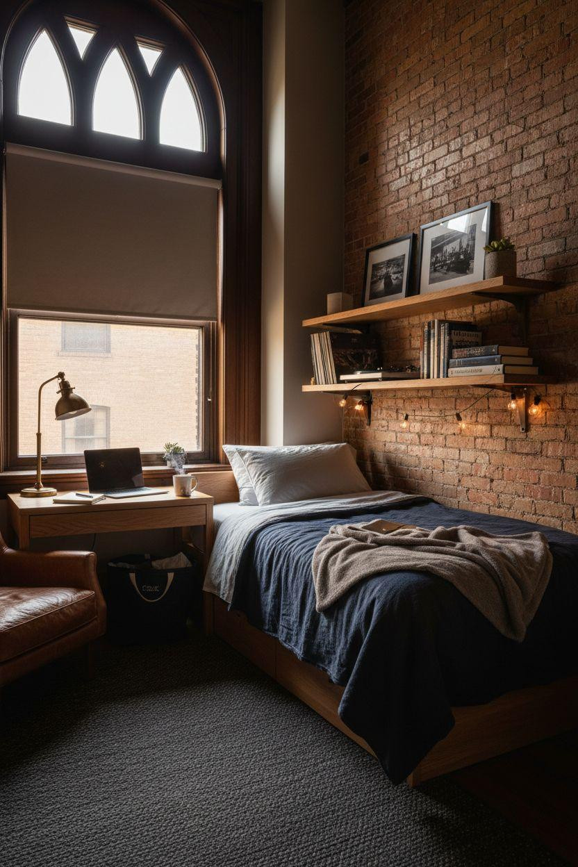Dorm Room Ideas For Guys - charcoal wool brass lamp vinyl records