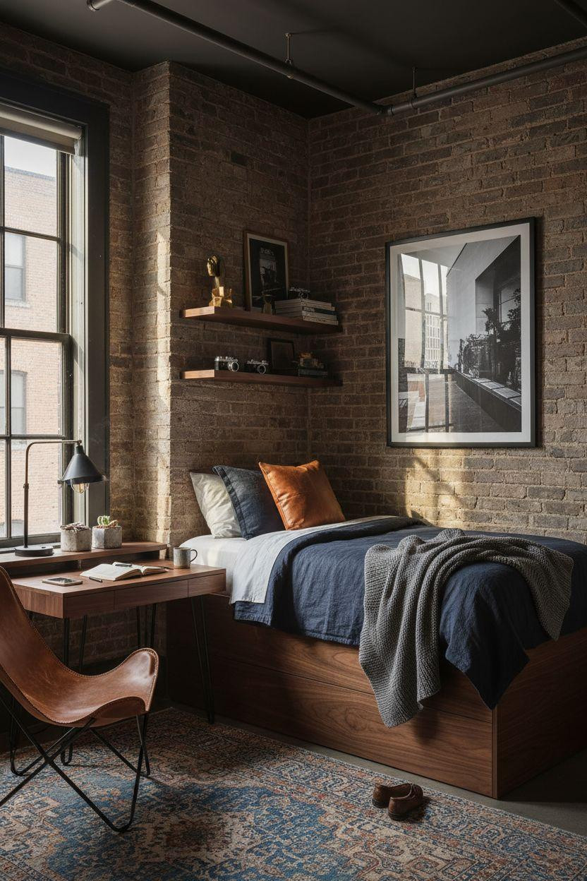 Men's College Dorm - charcoal walnut brass industrial luxe