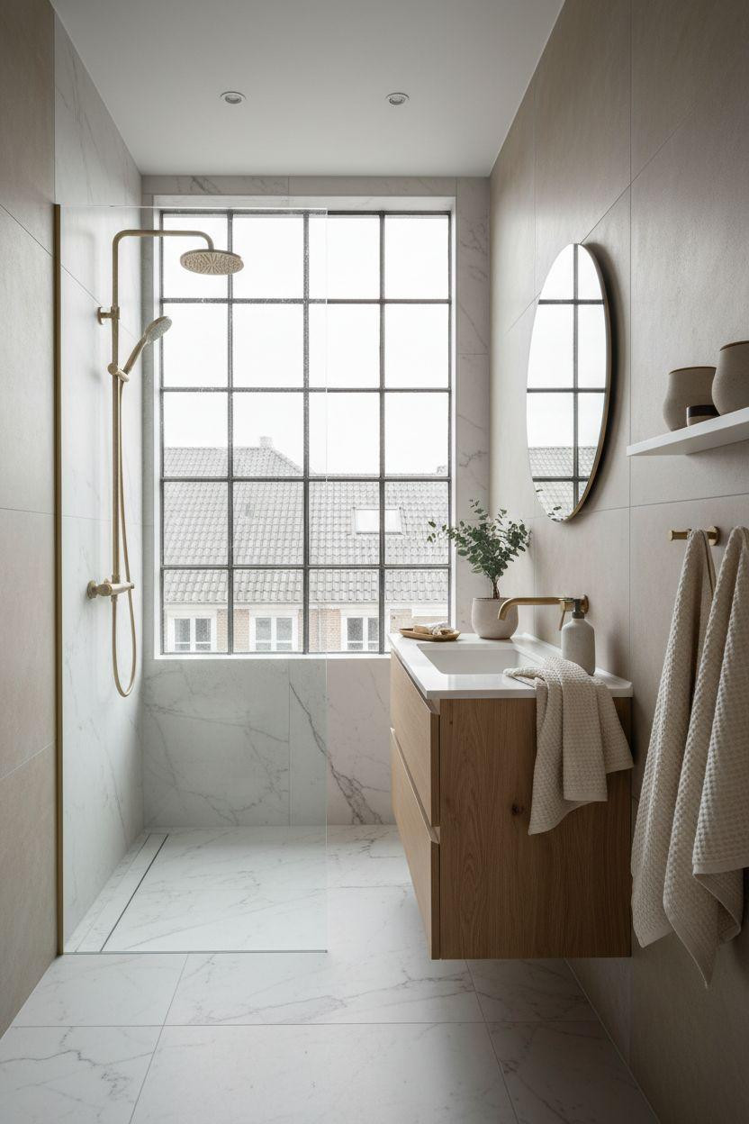 Ensuite Bathroom Ideas - small ensuite with oak vanity