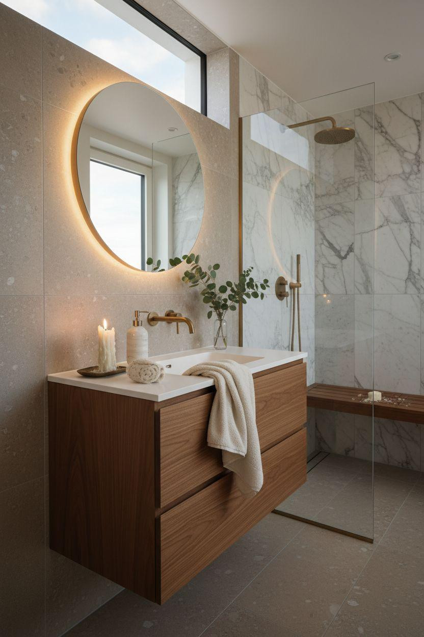 Ensuite Bathroom Ideas - wetroom with marble accent