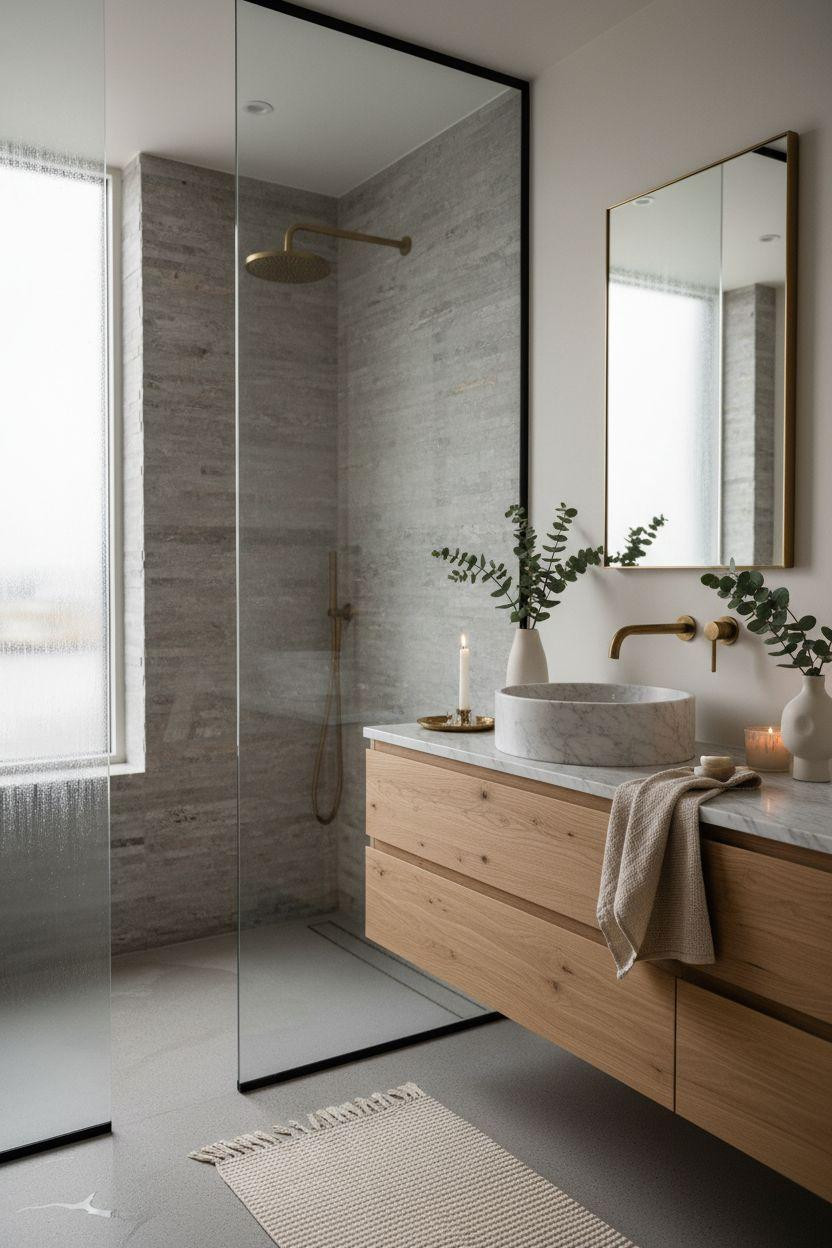 Ensuite Bathroom Ideas - natural stone shower feature