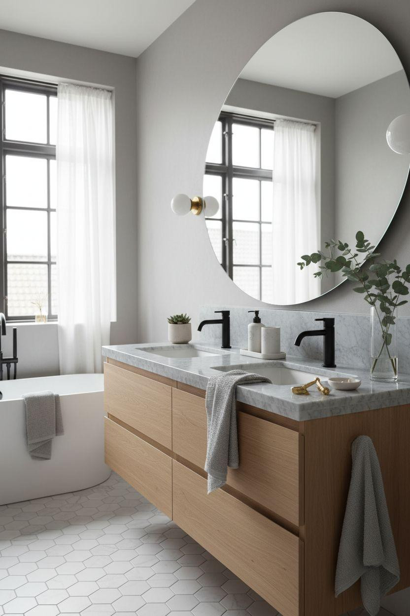 Grey bathroom ideas with mixed metal finishes