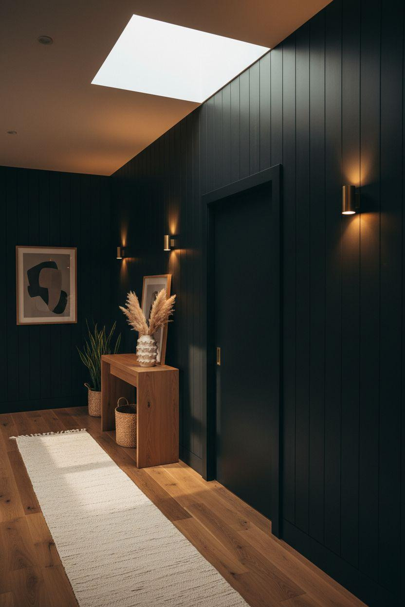 Secret Doors In Houses - matte black panels with brass sconces