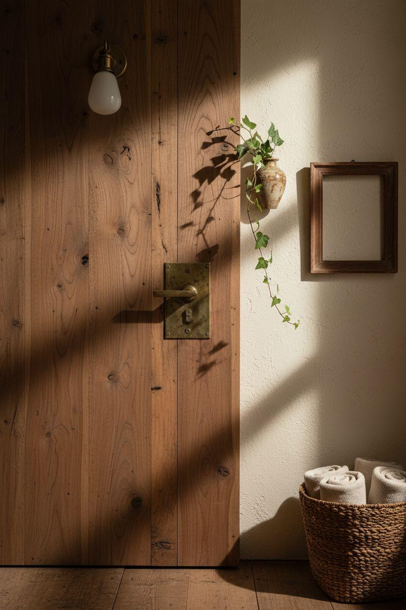 Invisible Doors Ideas - reclaimed wood panels with antique brass push-latch
