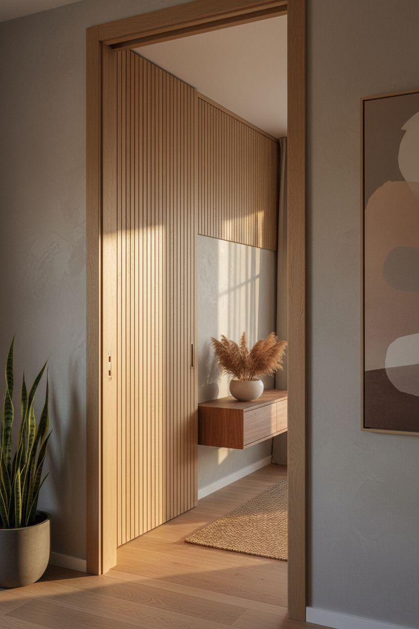 Secret Door Ideas - natural oak slats viewed through doorway