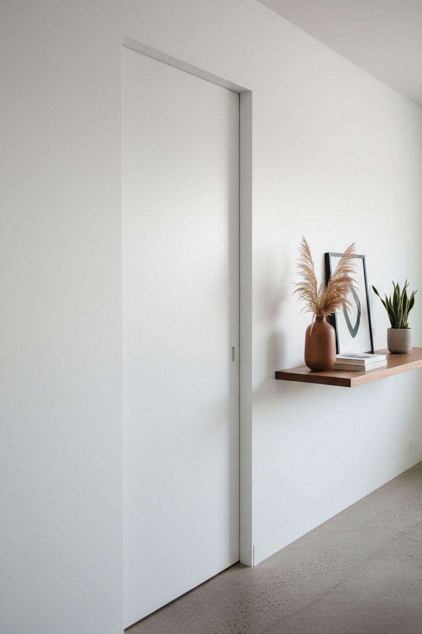 Hidden doors in walls with flush white panel