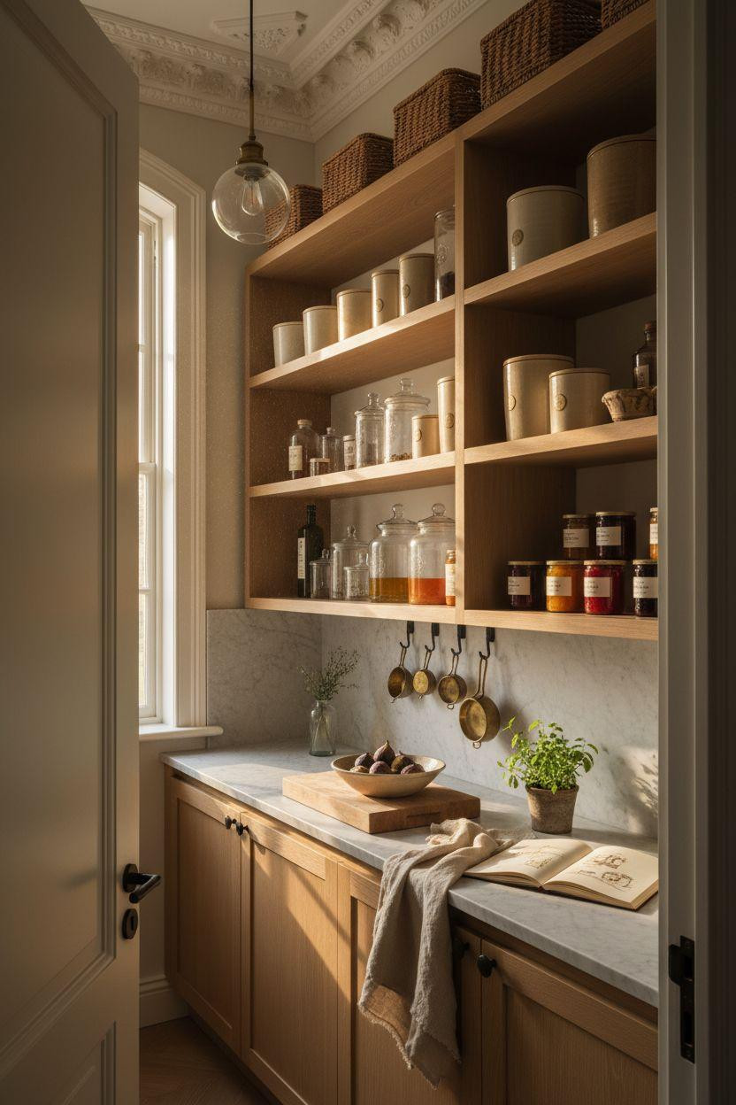 Hidden Pantry - elegant butler's station with curated collections