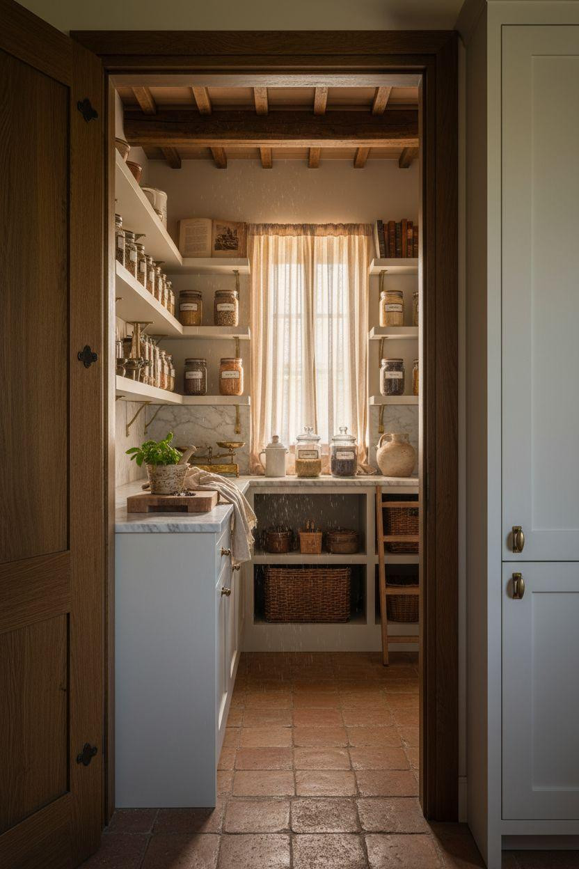 Hidden Pantry - dramatic doorway reveal with iron hardware