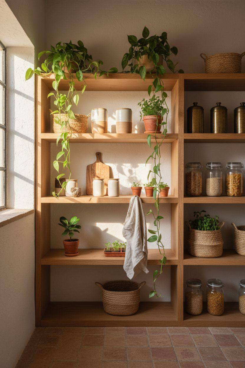 Walk In Kitchen Pantry - Tuscan pantry with trailing greenery