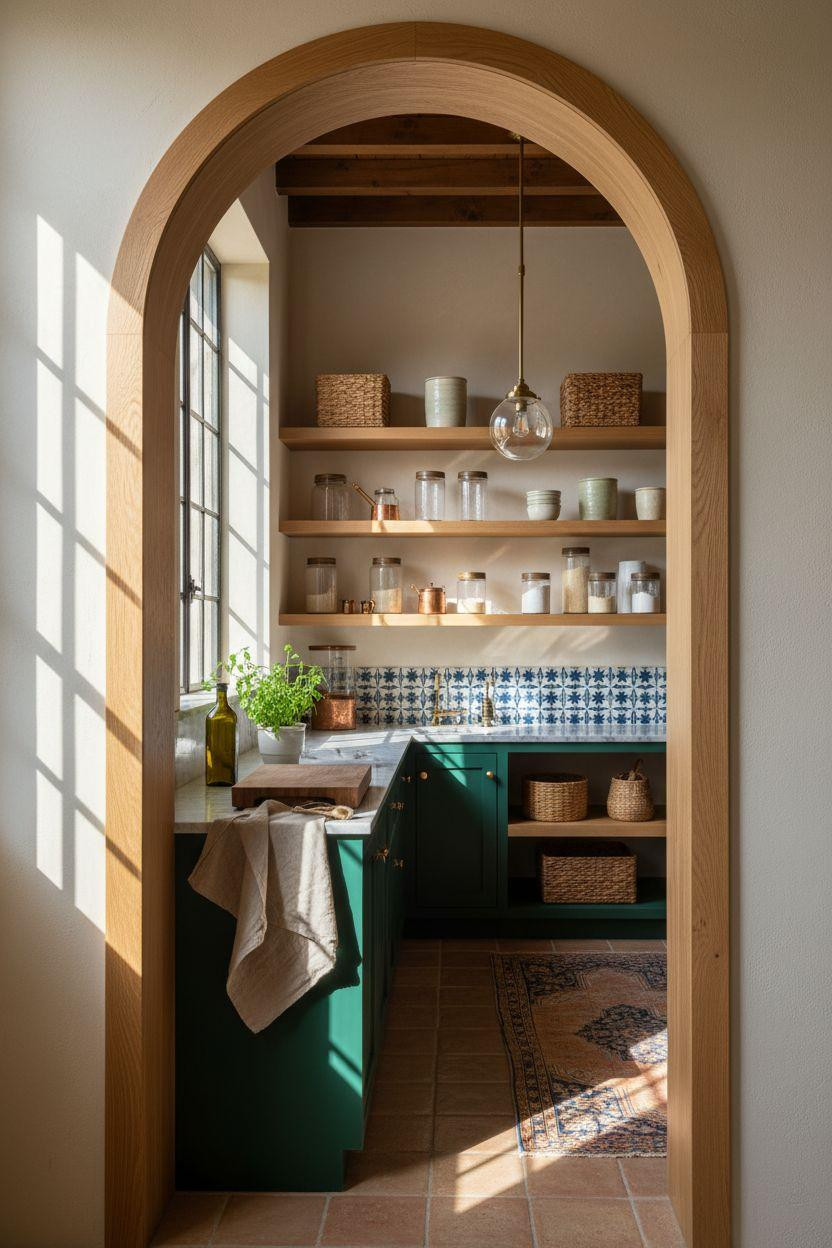 Hidden Pantry - arched entrance to Tuscan inspired space