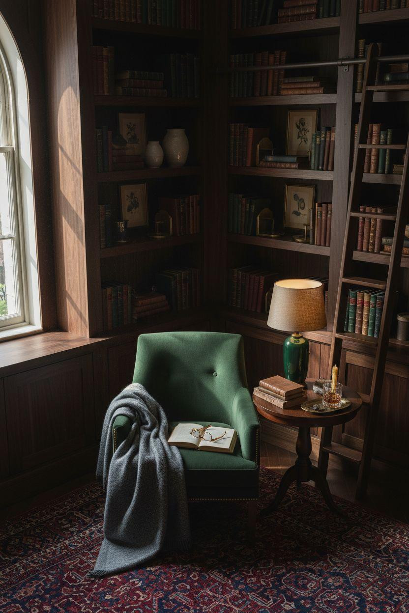 Home Library Rooms Ideas - jewel-tone corner from above