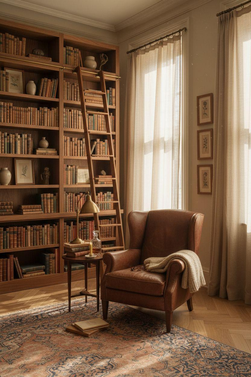 Home Library Rooms Ideas - classic library with rolling ladder