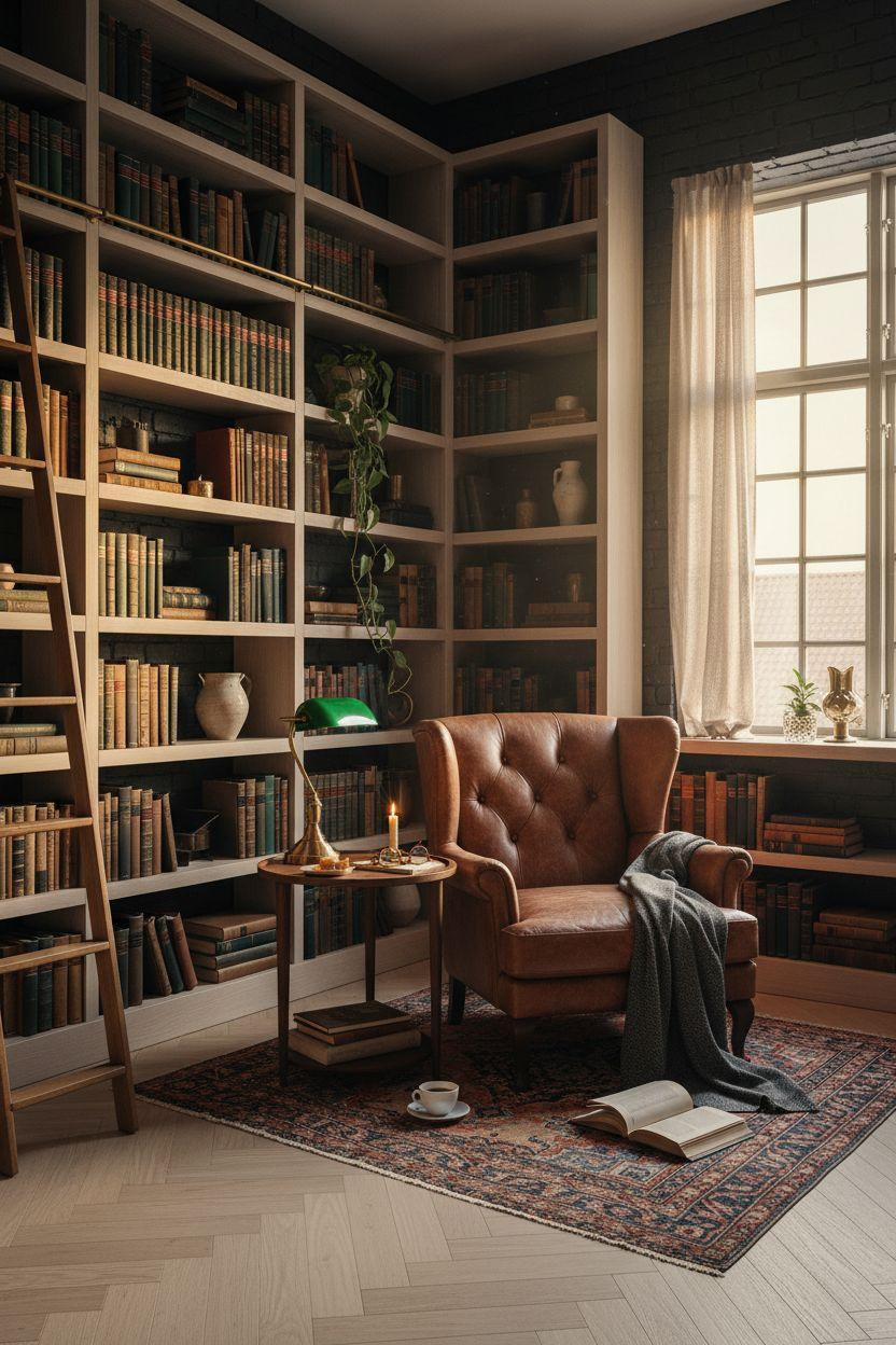 Home Library Rooms Ideas - modern moody library corner