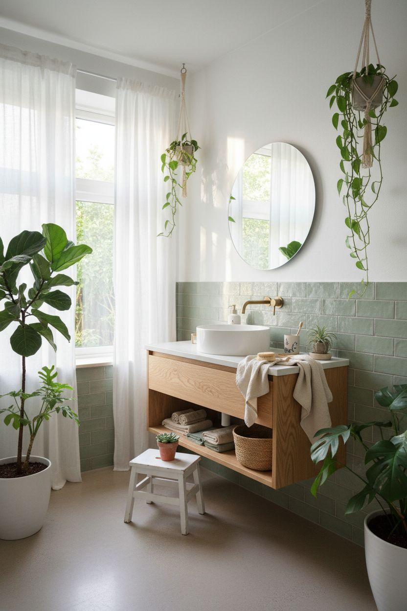 Kids bathroom ideas with indoor plants and biophilic design
