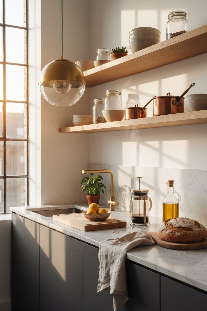 kitchen ideas for small spaces - oversized lighting fixture