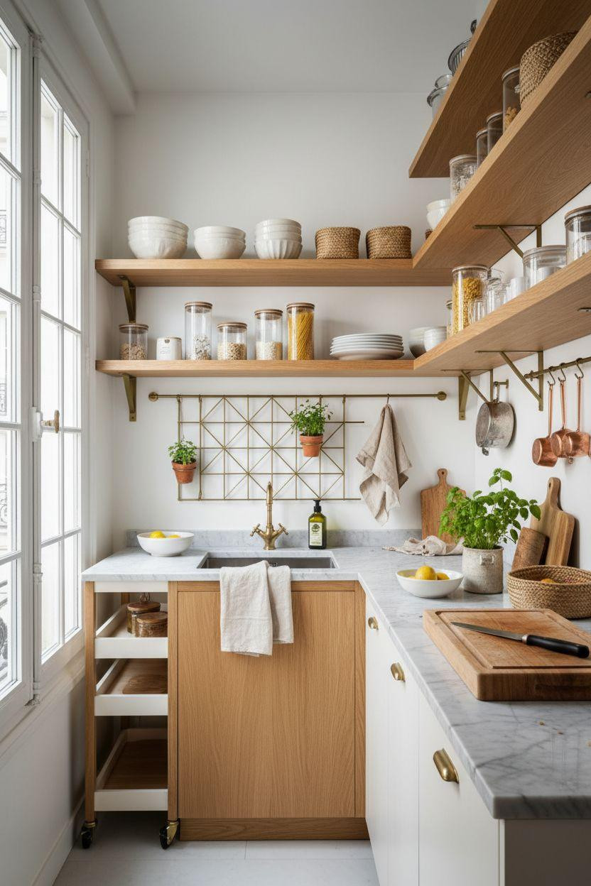 Kitchen Storage Ideas - brass grid spice storage