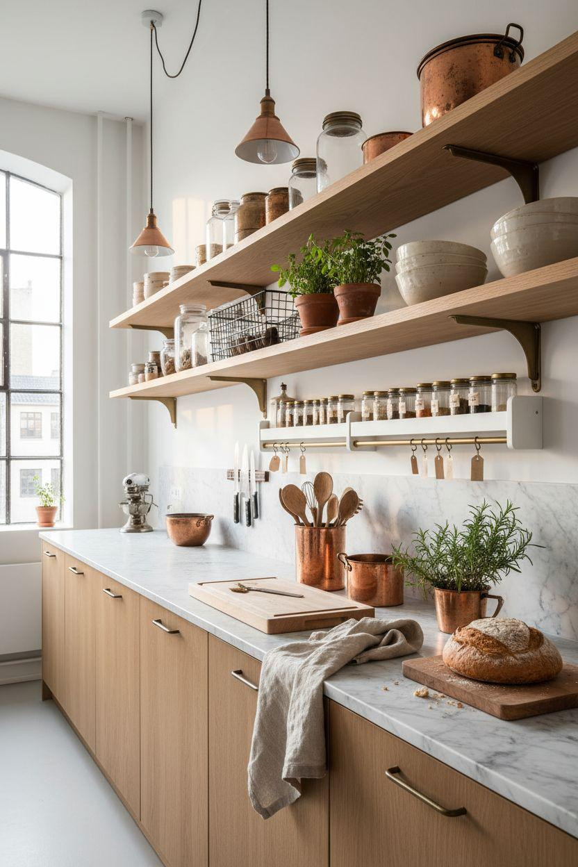 Kitchen Storage Ideas - copper canisters with LED strips