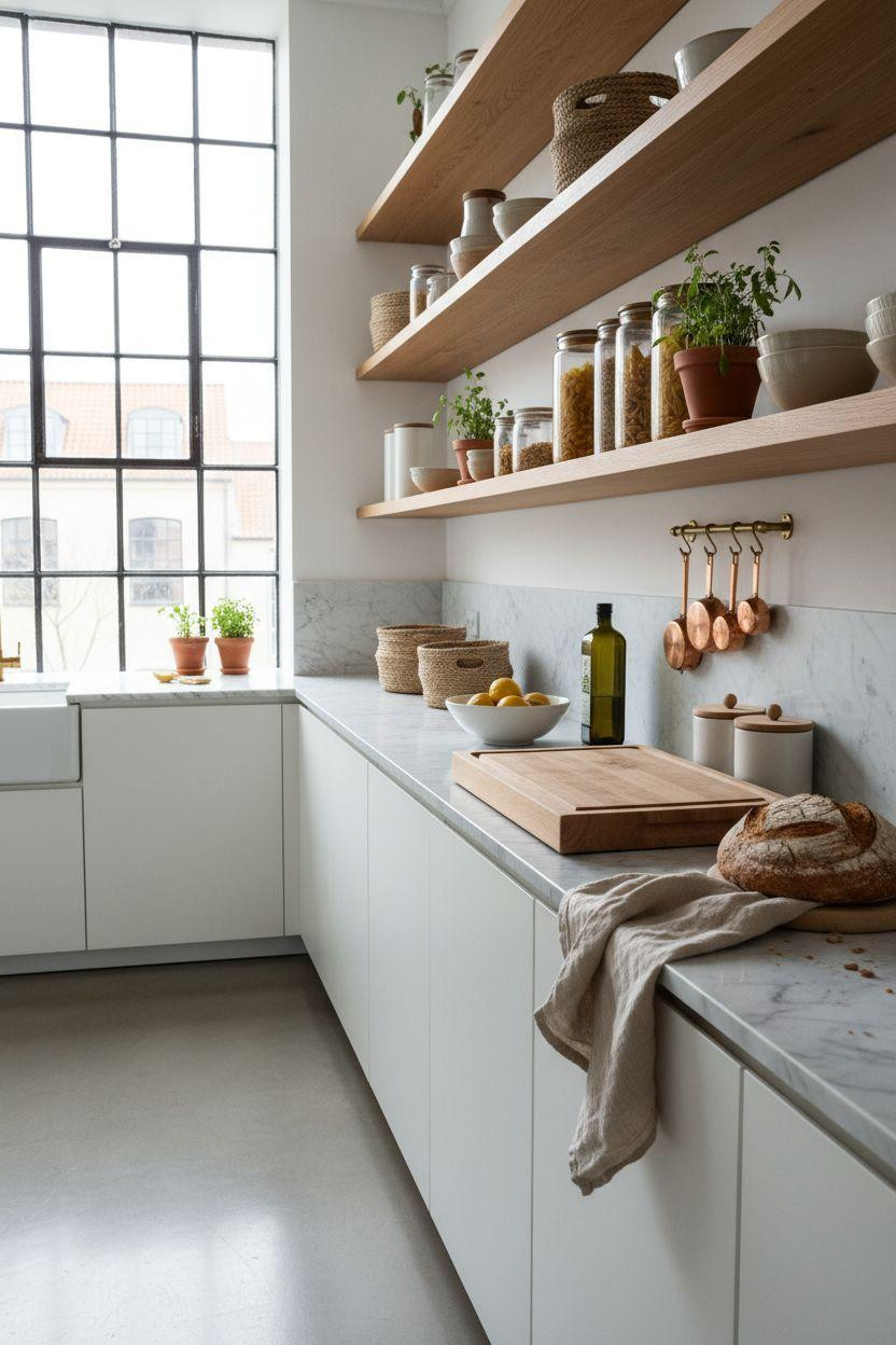 Kitchen Storage Ideas - traditional oak shelf styling