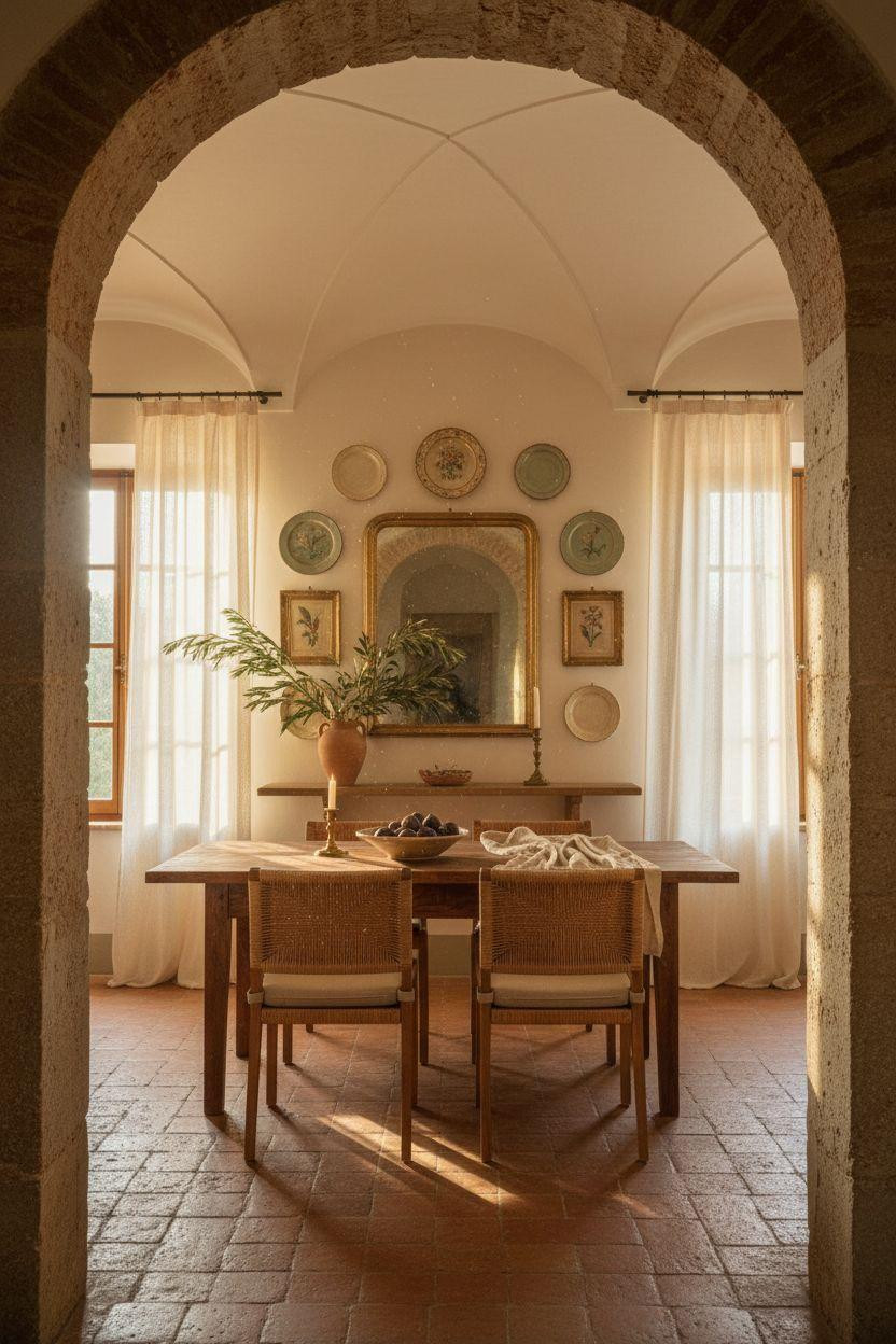 Kitchen Wall Decor Ideas - Gallery wall with botanical prints and antique mirror