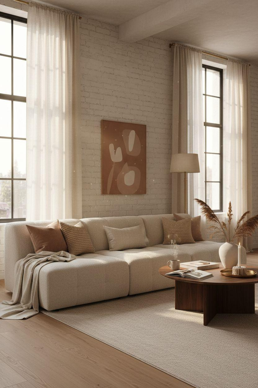 Living Room Bloxburg - cream bouclé sofa with walnut coffee table