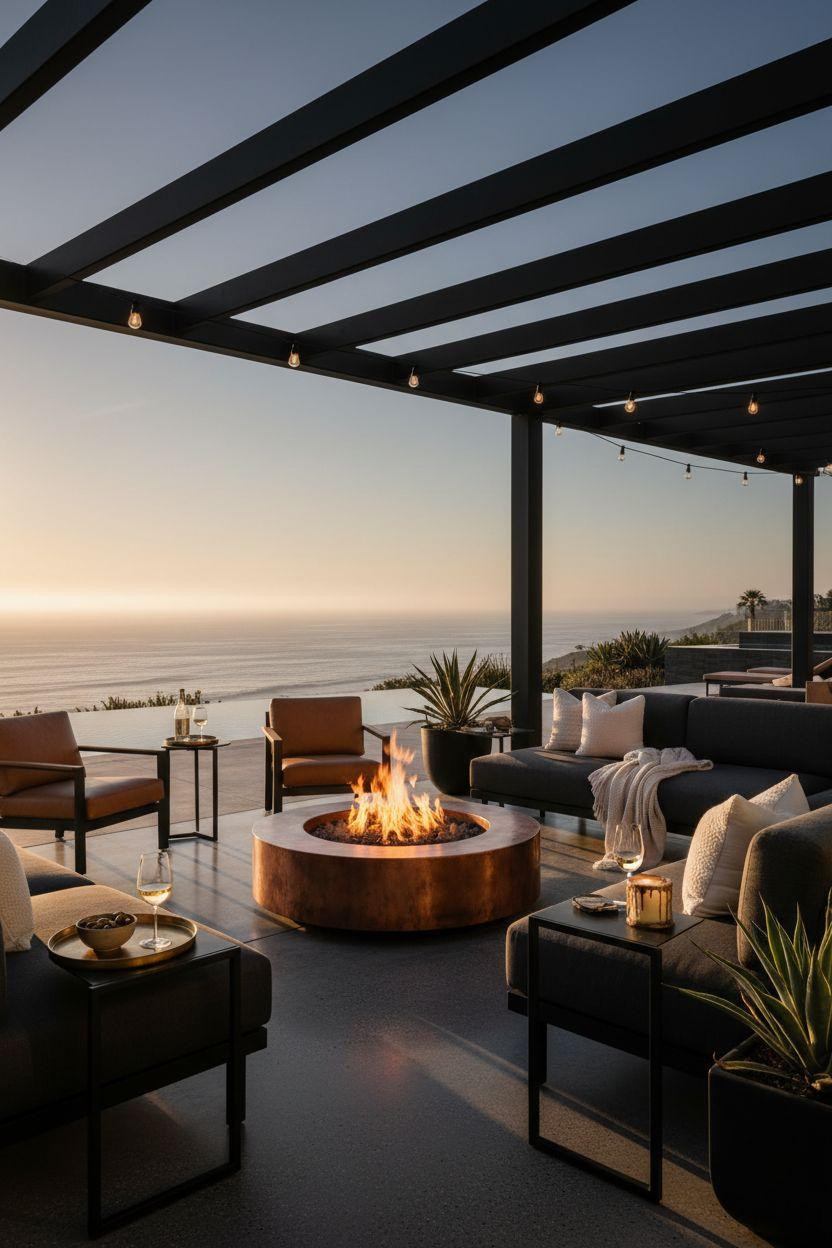 Backyard Fire Pit Ideas Lounge Areas - sleek modern pool deck setup