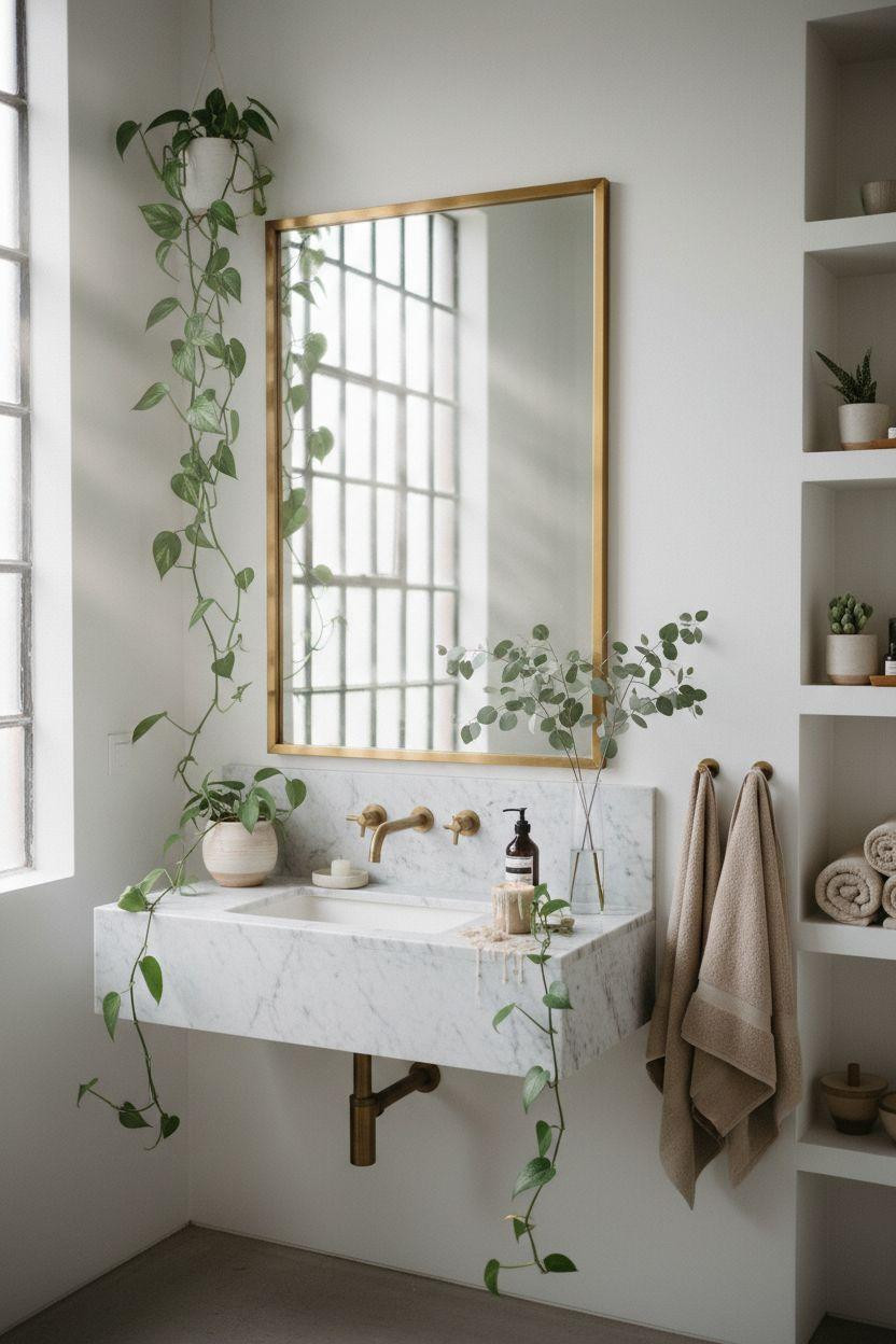 Bathroom Mirror - modern bathroom with botanical mirror styling