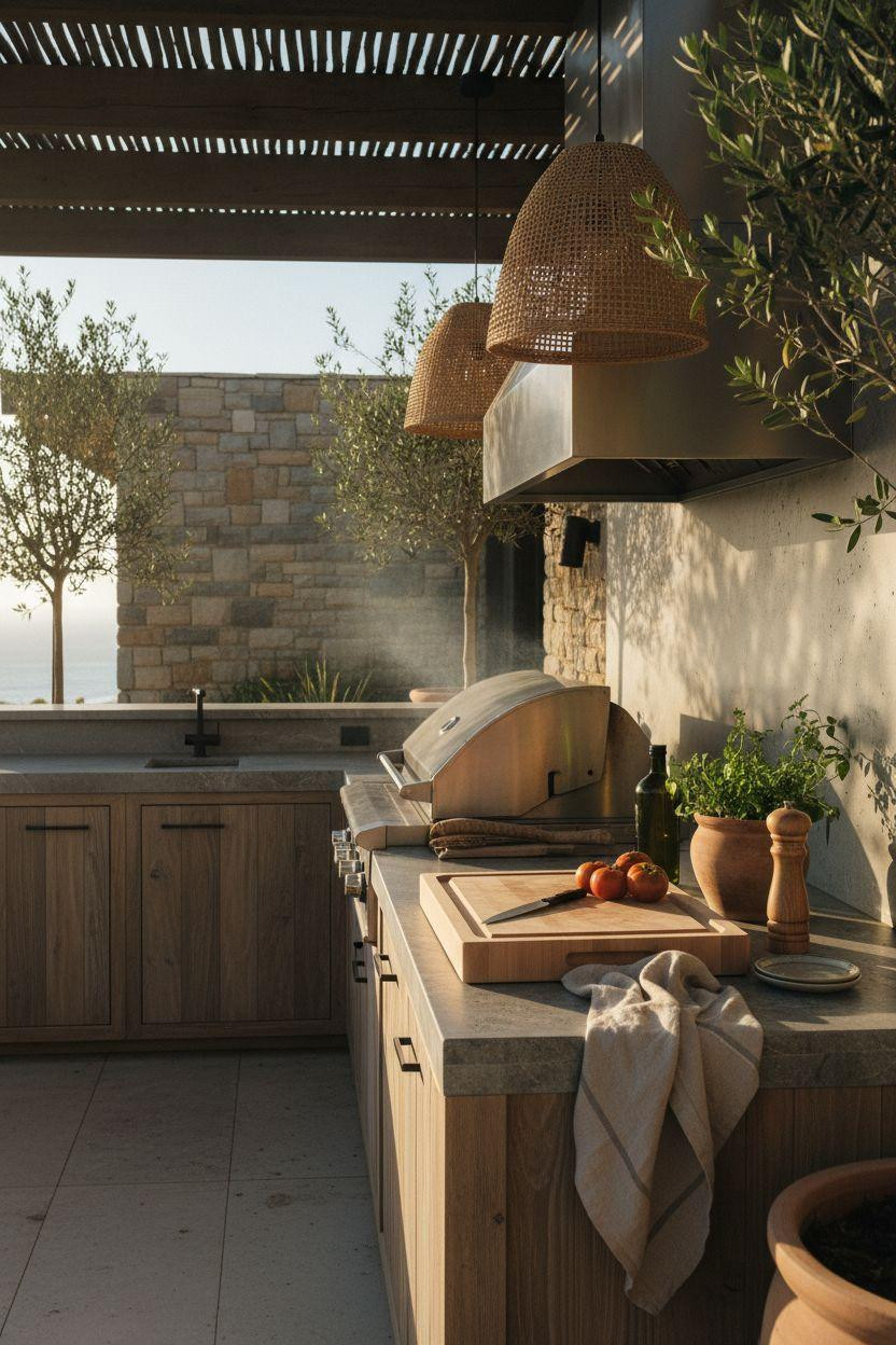 Outdoor Kitchen Ideas - upscale coastal teak kitchen